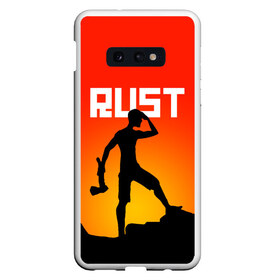 Чехол для Samsung S10E с принтом RUST в Петрозаводске, Силикон | Область печати: задняя сторона чехла, без боковых панелей | action | game | rust | zombie | апокалипсис. | выживание | зомби | игра | лес | радиация | раст