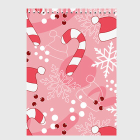 Скетчбук с принтом Новогодний узор на розовом в Петрозаводске, 100% бумага
 | 48 листов, плотность листов — 100 г/м2, плотность картонной обложки — 250 г/м2. Листы скреплены сверху удобной пружинной спиралью | красный | новый год | розовый | санта | снежинка | узор | шапка