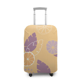 Чехол для чемодана 3D с принтом Апельсиновый узор в Петрозаводске, 86% полиэфир, 14% спандекс | двустороннее нанесение принта, прорези для ручек и колес | апельсин | апельсиновый | еда | летний | оранжевый | паттерн | сок | узор | фиолетовый