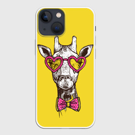 Чехол для iPhone 13 mini с принтом Жираф в Петрозаводске,  |  | бабочка | винтаж | графика | жираф | очки | ретро | рисунок | сердечки | хипстер