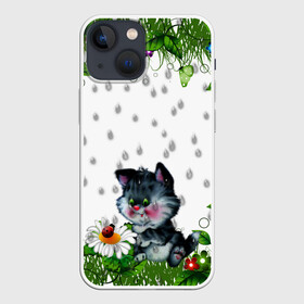 Чехол для iPhone 13 mini с принтом котёнок в Петрозаводске,  |  | божья коровка | дождик | котёнок | цветы
