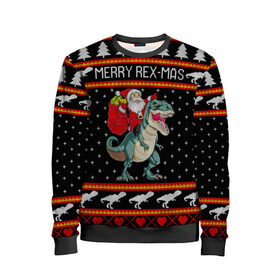 Детский свитшот 3D с принтом Merry Rex-mas в Петрозаводске, 100% полиэстер | свободная посадка, прямой крой, мягкая тканевая резинка на рукавах и понизу свитшота | 2020 | 2021 | christmas | dino | happy | merry | new year | rex | santa | sweater | t rex | ugly christmas | динозавр | зима | новогодний | новогодняя | новый год | рождественский | рождественский свитер | рождество | санта | свитер | снег