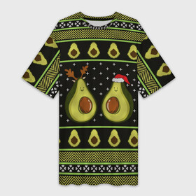 Платье-футболка 3D с принтом Avo christmas в Петрозаводске,  |  | 2020 | 2021 | avocado | christmas | happy | merry | new year | sweater | ugly christmas | авакадо | зима | новогодний | новогодняя | новый год | рождественский | рождественский свитер | рождество | свитер | снег