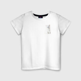 Детская футболка хлопок с принтом Белый котик в Петрозаводске, 100% хлопок | круглый вырез горловины, полуприлегающий силуэт, длина до линии бедер | Тематика изображения на принте: белый | кот | котенок | котик | маленький | милый | пушистый