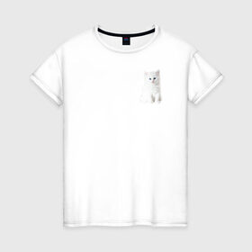 Женская футболка хлопок с принтом Белый котик в Петрозаводске, 100% хлопок | прямой крой, круглый вырез горловины, длина до линии бедер, слегка спущенное плечо | белый | кот | котенок | котик | маленький | милый | пушистый