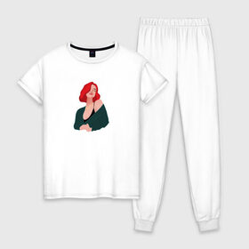 Женская пижама хлопок с принтом принт Алена Швец в Петрозаводске, 100% хлопок | брюки и футболка прямого кроя, без карманов, на брюках мягкая резинка на поясе и по низу штанин | алёнашвец | девушка | музыка | певица | фан арт | цифровой рисунок