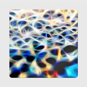 Магнит виниловый Квадрат с принтом Фрактальная паутина в Петрозаводске, полимерный материал с магнитным слоем | размер 9*9 см, закругленные углы | абстракция | космос | неон | фантастика | фрактал