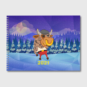 Альбом для рисования с принтом Злой бычара 2021 в Петрозаводске, 100% бумага
 | матовая бумага, плотность 200 мг. | Тематика изображения на принте: 2021 | 7 января | bull | newyear | santa | бык | быки | бычок | год быка | дед мороз | корова | новогодние каникулы | новогодние праздники | новый 2021 | новый год | новый год 2021 | рождество | сани | санта | санта клаус