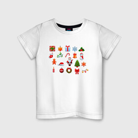 Детская футболка хлопок с принтом новогоднее настроение в Петрозаводске, 100% хлопок | круглый вырез горловины, полуприлегающий силуэт, длина до линии бедер | бант | гирлянда | дед мороз | звезда | игрушка | картинки | леденец | новый год | подарок | популярные | прикольные | пряник | снежинка