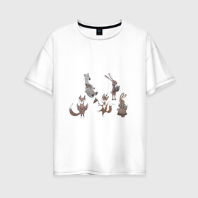 Женская футболка хлопок Oversize с принтом Звери в Петрозаводске, 100% хлопок | свободный крой, круглый ворот, спущенный рукав, длина до линии бедер
 | животные | звери | картинки | кролики | лис | медведь | милый | популярные | прикольные | сказки | смешные