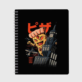 Тетрадь с принтом Pizza Kong в Петрозаводске, 100% бумага | 48 листов, плотность листов — 60 г/м2, плотность картонной обложки — 250 г/м2. Листы скреплены сбоку удобной пружинной спиралью. Уголки страниц и обложки скругленные. Цвет линий — светло-серый
 | 666 | alien | astral | demon | fast | food | ghost | halloween | horror | kong | monster | pizza | астрал | восставший из ада | демон | монстр | пицца | призрак | ужасы | фастфуд | хоррор
