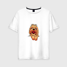 Женская футболка хлопок Oversize с принтом Ши Тцу в Петрозаводске, 100% хлопок | свободный крой, круглый ворот, спущенный рукав, длина до линии бедер
 | домашнее животное | звери | картинки | милый | мультфильмы | популярные | прикольные | собака | ши тцу | щенок