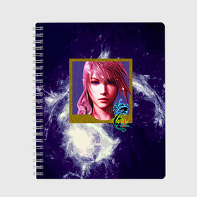 Тетрадь с принтом Final Fantasy в Петрозаводске, 100% бумага | 48 листов, плотность листов — 60 г/м2, плотность картонной обложки — 250 г/м2. Листы скреплены сбоку удобной пружинной спиралью. Уголки страниц и обложки скругленные. Цвет линий — светло-серый
 | Тематика изображения на принте: girl | hieroglyph | portrait | девушка | иероглиф | портрет