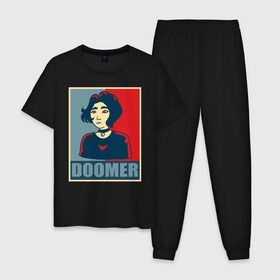 Мужская пижама хлопок с принтом Doomer girl в Петрозаводске, 100% хлопок | брюки и футболка прямого кроя, без карманов, на брюках мягкая резинка на поясе и по низу штанин
 | 
