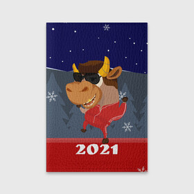 Обложка для паспорта матовая кожа с принтом Бычара 2021 в Петрозаводске, натуральная матовая кожа | размер 19,3 х 13,7 см; прозрачные пластиковые крепления | Тематика изображения на принте: 2021 | 7 января | bull | newyear | santa | бык | быки | бычок | год быка | дед мороз | корова | новогодние каникулы | новогодние праздники | новый 2021 | новый год | новый год 2021 | рождество | сани | санта | санта клаус