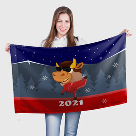 Флаг 3D с принтом Бычара 2021 в Петрозаводске, 100% полиэстер | плотность ткани — 95 г/м2, размер — 67 х 109 см. Принт наносится с одной стороны | 2021 | 7 января | bull | newyear | santa | бык | быки | бычок | год быка | дед мороз | корова | новогодние каникулы | новогодние праздники | новый 2021 | новый год | новый год 2021 | рождество | сани | санта | санта клаус
