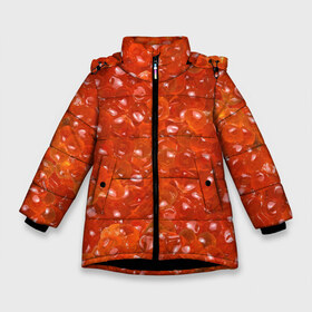 Зимняя куртка для девочек 3D с принтом Красная икра в Петрозаводске, ткань верха — 100% полиэстер; подклад — 100% полиэстер, утеплитель — 100% полиэстер. | длина ниже бедра, удлиненная спинка, воротник стойка и отстегивающийся капюшон. Есть боковые карманы с листочкой на кнопках, утяжки по низу изделия и внутренний карман на молнии. 

Предусмотрены светоотражающий принт на спинке, радужный светоотражающий элемент на пуллере молнии и на резинке для утяжки. | black | butter | camouflage | caviar | fish | fisherman | food | luxury | new year | red | riches | белуга | богатство | бутерброд | еда | икра | камуфляж | красная | лосось | масло | новый год | осётр | роскошь | рыба | рыбак | севрюга | сёмга