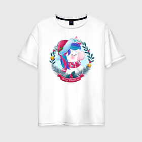 Женская футболка хлопок Oversize с принтом Юни в Петрозаводске, 100% хлопок | свободный крой, круглый ворот, спущенный рукав, длина до линии бедер
 | арт | графика | единорог | животные | звери | пони