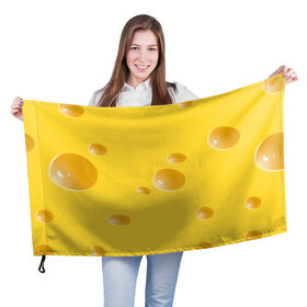 Флаг 3D с принтом Реалистичный желтый сыр в Петрозаводске, 100% полиэстер | плотность ткани — 95 г/м2, размер — 67 х 109 см. Принт наносится с одной стороны | еда | желтый | крыса | мышиный | мышь | прикольная | сыр | сырный | узор | фастфуд