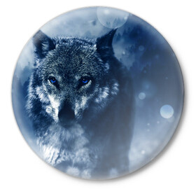 Значок с принтом Красивый волк в Петрозаводске,  металл | круглая форма, металлическая застежка в виде булавки | Тематика изображения на принте: wolf | ауф | волк | волчонок | зима | синеглазый волк