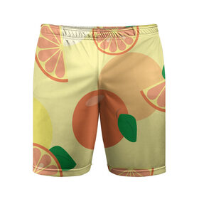 Мужские шорты спортивные с принтом Апельсиновый летний узор в Петрозаводске,  |  | Тематика изображения на принте: апельсин | апельсиновый | летний | оранжевый | паттерн | узор | фруктовый