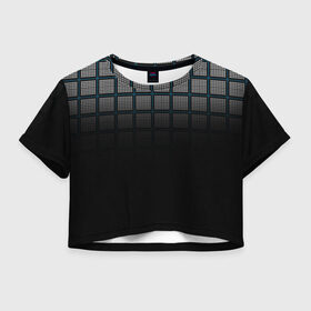 Женская футболка Crop-top 3D с принтом клетка в Петрозаводске, 100% полиэстер | круглая горловина, длина футболки до линии талии, рукава с отворотами | геометрия | клетка | линии | полоски | полосы | ровно | серый | сетка | синий | темный | точки | черный