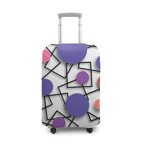 Чехол для чемодана 3D с принтом Геометрический узор в Петрозаводске, 86% полиэфир, 14% спандекс | двустороннее нанесение принта, прорези для ручек и колес | 3д эффект | графика | квадраты | объемные фигуры | разноцветные круги