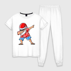 Женская пижама хлопок с принтом Dabing Santa в Петрозаводске, 100% хлопок | брюки и футболка прямого кроя, без карманов, на брюках мягкая резинка на поясе и по низу штанин | 
