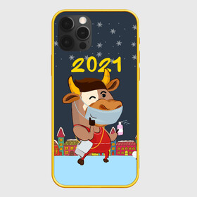 Чехол для iPhone 12 Pro с принтом Коронавирусный Новый Год в Петрозаводске, силикон | область печати: задняя сторона чехла, без боковых панелей | 2021 | 7 января | bull | newyear | santa | бык | быки | бычок | год быка | дед мороз | корова | новогодние каникулы | новогодние праздники | новый 2021 | новый год | новый год 2021 | рождество | сани | санта | санта клаус