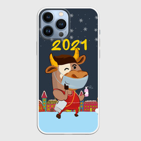 Чехол для iPhone 13 Pro Max с принтом Коронавирусный Новый Год в Петрозаводске,  |  | Тематика изображения на принте: 2021 | 7 января | bull | newyear | santa | бык | быки | бычок | год быка | дед мороз | корова | новогодние каникулы | новогодние праздники | новый 2021 | новый год | новый год 2021 | рождество | сани | санта | санта клаус
