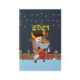 Обложка для паспорта матовая кожа с принтом Коронавирусный Новый Год в Петрозаводске, натуральная матовая кожа | размер 19,3 х 13,7 см; прозрачные пластиковые крепления | Тематика изображения на принте: 2021 | 7 января | bull | newyear | santa | бык | быки | бычок | год быка | дед мороз | корова | новогодние каникулы | новогодние праздники | новый 2021 | новый год | новый год 2021 | рождество | сани | санта | санта клаус