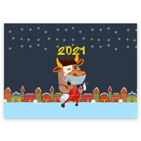 Поздравительная открытка с принтом Коронавирусный Новый Год в Петрозаводске, 100% бумага | плотность бумаги 280 г/м2, матовая, на обратной стороне линовка и место для марки
 | 2021 | 7 января | bull | newyear | santa | бык | быки | бычок | год быка | дед мороз | корова | новогодние каникулы | новогодние праздники | новый 2021 | новый год | новый год 2021 | рождество | сани | санта | санта клаус