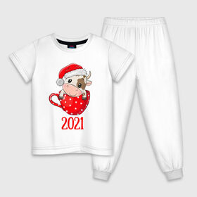 Детская пижама хлопок с принтом Милый новогодний бычок 2021 в Петрозаводске, 100% хлопок |  брюки и футболка прямого кроя, без карманов, на брюках мягкая резинка на поясе и по низу штанин
 | Тематика изображения на принте: 2021 | 7 января | bull | newyear | santa | бык | быки | бычок | год быка | дед мороз | корова | новогодние каникулы | новогодние праздники | новый 2021 | новый год | новый год 2021 | рождество | сани | санта | санта клаус