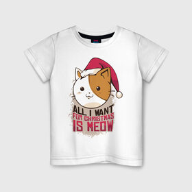 Детская футболка хлопок с принтом Рождественский котик в Петрозаводске, 100% хлопок | круглый вырез горловины, полуприлегающий силуэт, длина до линии бедер | Тематика изображения на принте: 