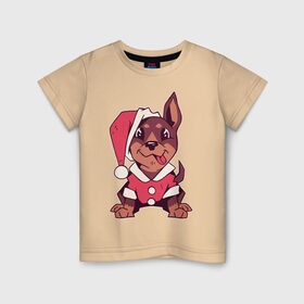 Детская футболка хлопок с принтом Рождественский пёсик в Петрозаводске, 100% хлопок | круглый вырез горловины, полуприлегающий силуэт, длина до линии бедер | 