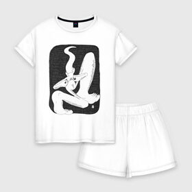 Женская пижама с шортиками хлопок с принтом похоть в Петрозаводске, 100% хлопок | футболка прямого кроя, шорты свободные с широкой мягкой резинкой | 