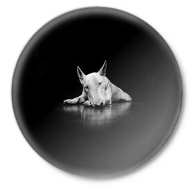 Значок с принтом Puppy в Петрозаводске,  металл | круглая форма, металлическая застежка в виде булавки | bull terrier | dog | ears | eyes | muzzle | nose | paws | puppy | бультерьер | глаза | лапы | нос | уши | щенок