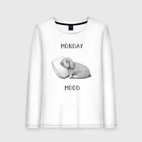 Женский лонгслив хлопок с принтом Monday Mood в Петрозаводске, 100% хлопок |  | dream | monday | mood | rabbit | sleep | заяц | кролик | понедельник | работа | сон | спать