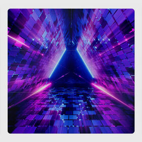 Магнитный плакат 3Х3 с принтом Неоновый туннель в Петрозаводске, Полимерный материал с магнитным слоем | 9 деталей размером 9*9 см | геометрия | лазер | неон | розовый | свет | синий | треугольник | фигура | фиолетовый | цвета