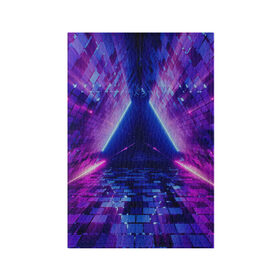 Обложка для паспорта матовая кожа с принтом Неоновый туннель в Петрозаводске, натуральная матовая кожа | размер 19,3 х 13,7 см; прозрачные пластиковые крепления | Тематика изображения на принте: геометрия | лазер | неон | розовый | свет | синий | треугольник | фигура | фиолетовый | цвета
