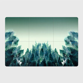Магнитный плакат 3Х2 с принтом акварельный лес градиент в Петрозаводске, Полимерный материал с магнитным слоем | 6 деталей размером 9*9 см | Тематика изображения на принте: акварель | горы | деревья | дымка | ели | лес | нрадиент | олень | отражение | природа | рисунок | силуэты