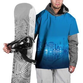 Накидка на куртку 3D с принтом вид на ночной мегаполис в Петрозаводске, 100% полиэстер |  | вид | здания | мегаполис | многоэтажки | ночной город | отражение | смог | туман