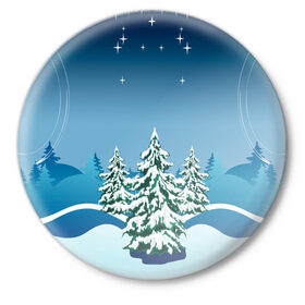Значок с принтом Зимние ели под снегом арт в Петрозаводске,  металл | круглая форма, металлическая застежка в виде булавки | арт | графика | ели | елки | звезды | зима | лес | мороз | праздники | природа | рисунок | снег | снежок