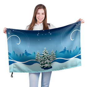 Флаг 3D с принтом Зимние ели под снегом арт в Петрозаводске, 100% полиэстер | плотность ткани — 95 г/м2, размер — 67 х 109 см. Принт наносится с одной стороны | арт | графика | ели | елки | звезды | зима | лес | мороз | праздники | природа | рисунок | снег | снежок