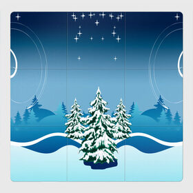 Магнитный плакат 3Х3 с принтом Зимние ели под снегом арт в Петрозаводске, Полимерный материал с магнитным слоем | 9 деталей размером 9*9 см | арт | графика | ели | елки | звезды | зима | лес | мороз | праздники | природа | рисунок | снег | снежок