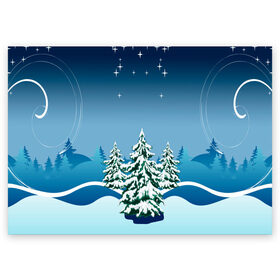 Поздравительная открытка с принтом Зимние ели под снегом арт в Петрозаводске, 100% бумага | плотность бумаги 280 г/м2, матовая, на обратной стороне линовка и место для марки
 | Тематика изображения на принте: арт | графика | ели | елки | звезды | зима | лес | мороз | праздники | природа | рисунок | снег | снежок