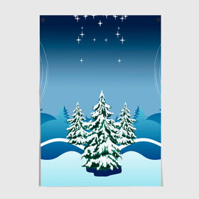 Постер с принтом Зимние ели под снегом арт в Петрозаводске, 100% бумага
 | бумага, плотность 150 мг. Матовая, но за счет высокого коэффициента гладкости имеет небольшой блеск и дает на свету блики, но в отличии от глянцевой бумаги не покрыта лаком | арт | графика | ели | елки | звезды | зима | лес | мороз | праздники | природа | рисунок | снег | снежок