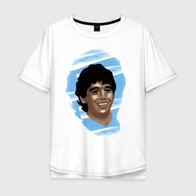 Мужская футболка хлопок Oversize с принтом Diego Maradona в Петрозаводске, 100% хлопок | свободный крой, круглый ворот, “спинка” длиннее передней части | diego maradona | football | диего марадона | матч | первенство | футбол | чемпионат