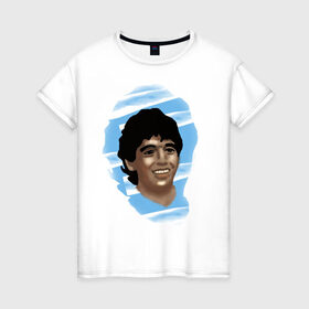 Женская футболка хлопок с принтом Diego Maradona в Петрозаводске, 100% хлопок | прямой крой, круглый вырез горловины, длина до линии бедер, слегка спущенное плечо | diego maradona | football | диего марадона | матч | первенство | футбол | чемпионат