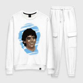 Женский костюм хлопок с принтом Diego Maradona в Петрозаводске, 100% хлопок | на свитшоте круглая горловина, мягкая резинка по низу. Брюки заужены к низу, на них два вида карманов: два 